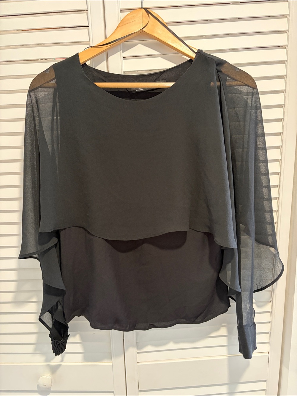Zara Black Layered Sheer Sleeve Blouse
